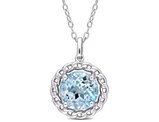 3.50 Carat (ctw) Blue Topaz Halo Pendant Necklace in Sterling Silver With Chain